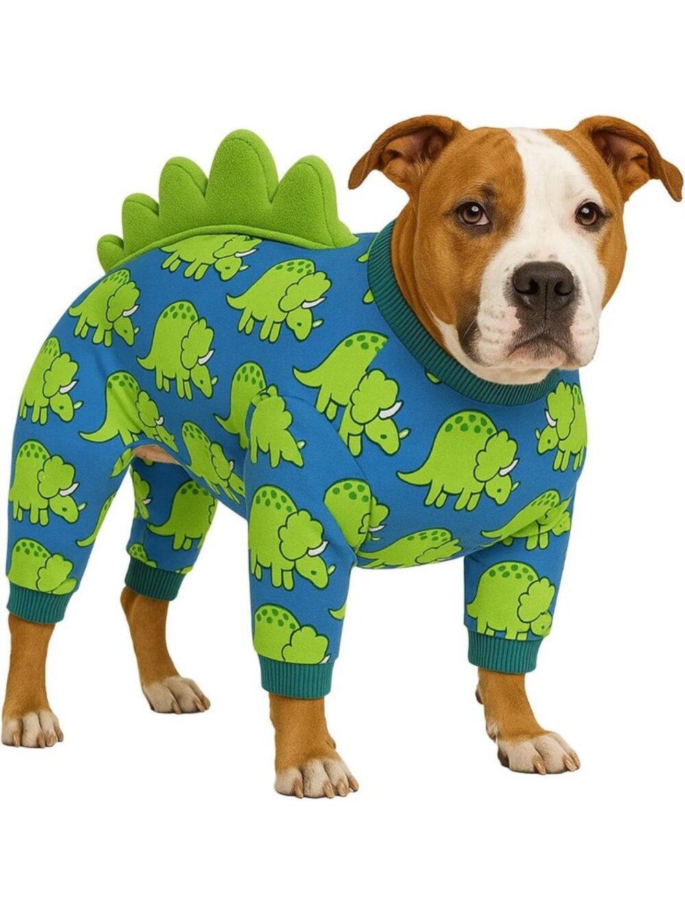 Cozy Large Dog Pajamas - Four-Leg Stretch Bodysuit in Blue Green, Size L